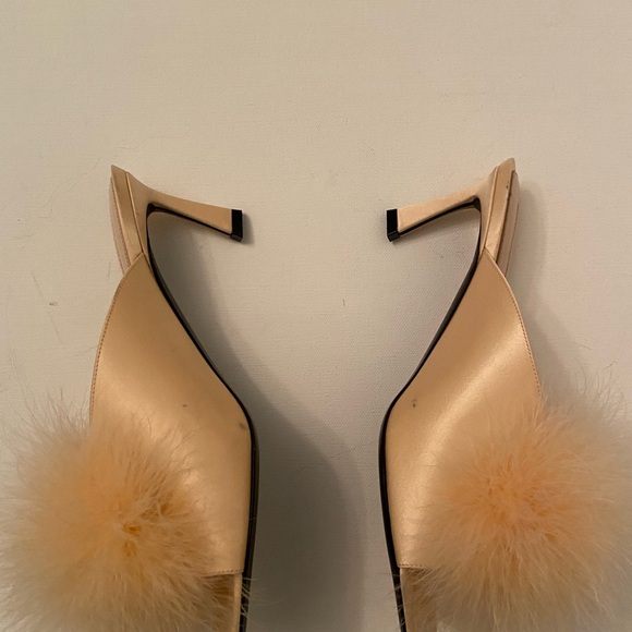 Saint Laurent MAE MULES IN CREPE SATIN WITH FEATHERS sz 7 - Picture 4 of 9